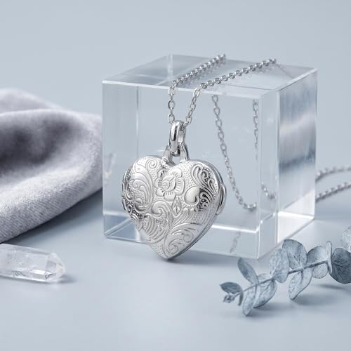 YOUFENG Love Heart Locket Necklace That Holds Pictures S925 Silver Photo Lockets Gifts for Women Jewelry - color: Flower