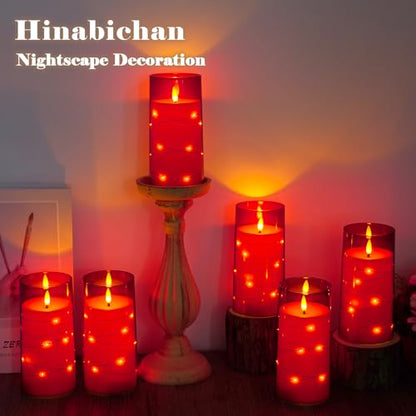Flickering Flameless Candles with Remote Timer, 6pcs LED Battery Operated Candles with Embedded String Lights Red, Same Size D3 H6 - color: Red