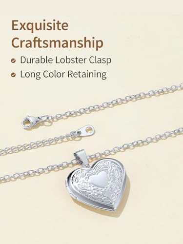 FindChic Locket Necklace for Women Custom Photo Memorial Gifts Multi-Shaped | Silver/Black/Rose Gold/Gold Plated Personalized Gifts for Loved Ones, Birthday Valentine's Day Keepsake - color: Silver-Heart to Heart