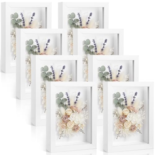 8 Pcs Shadow Box Frame, 4 x 6 Inch Small Shadow Box White Wood Hollow Photo Frame with Clear Acrylic Front Multipurpose Shadowbox Display Cases for Photos, Dried Flowers, Memorabilia, DIY Craft - color: White