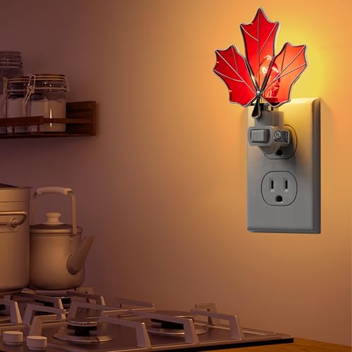 Stained Glass Maple Leaf Night Lights Plug in for Home,7W Warm Light - color: Brown Maple Leaf