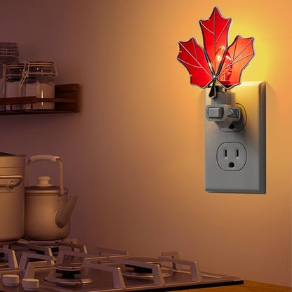 Stained Glass Maple Leaf Night Lights Plug in for Home,7W Warm Light - color: Brown Maple Leaf