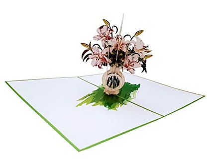 iGifts And Cards White Lilies Bouquet 3D Pop-Up Card - Thinking of You 5x7 | Mother's Day, Heartfelt Thanks, Get Well Greeting, Wedding Memento, Sympathy Token, Miss You Message, Floral Centerpiece - color: White Lilies