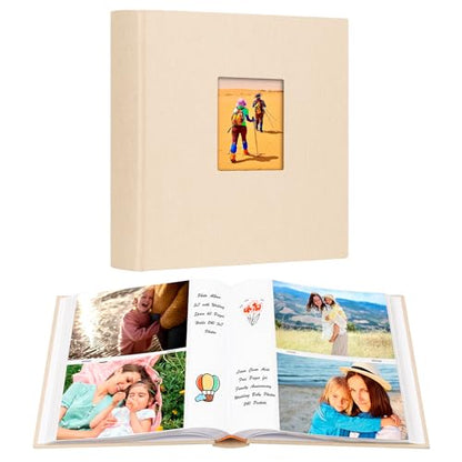 Aevdor 5x7 Photo Album, 240 Photos, Writing Space, Linen Cover, Beige - color: Beige