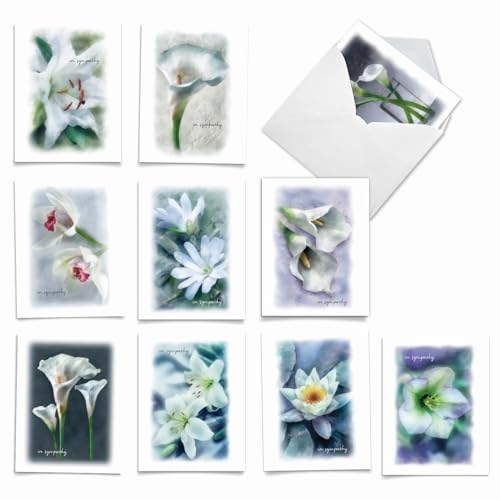 The Best Card Company - 10 Blank Sympathy Note Cards (4 x 5.12 Inch) - Assorted Flowers, Funeral, Sorry Condolence - Blooming Memories M6598SRB - style: Blooming Memories - Blank