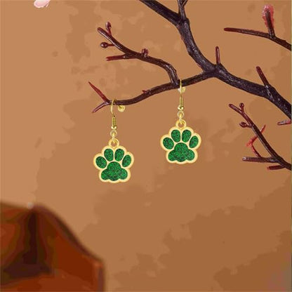Dreuyet Paw Necklace and Earrings Set for Women Glitter Cute Dog Cat Pet Paw Print Pendant Necklace Earrings Lovely Animal Charm Jewelry Set Gifts - color: Gold Green