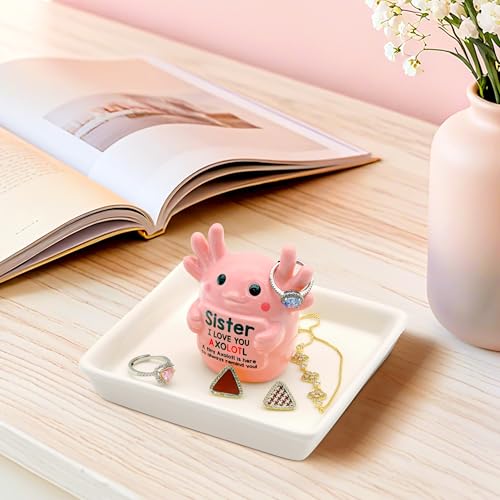 Sister Birthday Gifts for Sister, Pink Ceramic Axolotl Ring Holder Dish - style: Axolotl Sister