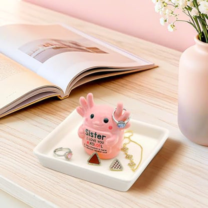 Sister Birthday Gifts for Sister, Pink Ceramic Axolotl Ring Holder Dish - style: Axolotl Sister
