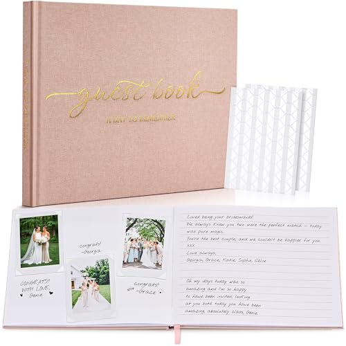 JARLINK Wedding Guest Book for Reception, Polaroid Sign-in Guestbook, Pink | Beautiful Sign-in Guestbook W/ Clear Self-Adhesive Corners, 100 Thick Pages For Wedding, Baby Shower, Or Any Special Day - color: Pink