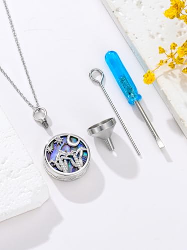 Urn Necklace for Women Sterling Silver Meaningful Memorial Jewelry | Paw Print/Butterfly/Dragonfly/Bird/Dolphin/Mountain/Tree of Life Urn Necklace for Ashes Cremation Keepsake Jewelry for Women - style: Abalone-Cactus