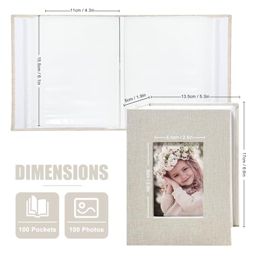 Photo Album 4x6 100 Pockets, Linen Cover Top Loader Vertical, Slip-in Picture Beige Pockets Albums for Wedding, Family, Anniversary, Baby, Vacation - color: Beige, size: 100 Pockets