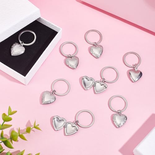 8Pcs Photo Frame Charms Heart Locket Keychains Love Photo Pendants Brass Wedding Photos Charms Memorial Photo Album Pendant for DIY Necklace Keychain Making - color: Stainless Steel Color