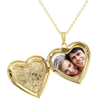 YOUFENG Locket Necklace that Holds Pictures Flower Lockets Pendant Necklaces Birthday Gifts Jewelry - color: GoldHeart