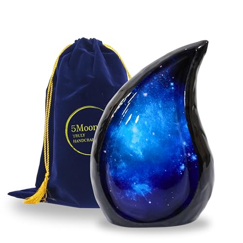 NORSE'S TRADECRAFT Teardrop Metal Urn for Ashes Adult Male & Female | Galaxy Design, Memorial Gifts with Velvet Bag, Large Cremation Urns, Handcrafted Memorial Box for Funeral, 200 cu in