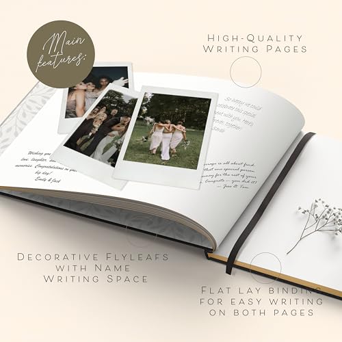 Black Wedding Guest Book — Gold-Foiled Blank Guest Book for Wedding Reception, Funeral Guest & Baby Shower to Sign in — Linen Photo & Polaroid Guest Book, Elegant Guestbook - color: Black, size: No Date