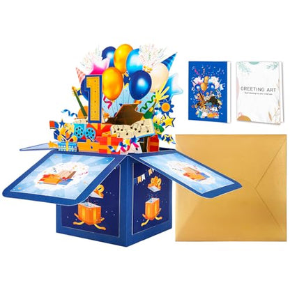 GREETING ART Happy 1st Birthday Pop Up Card,Funny Guitar Ballons Box Themed - color: 1st