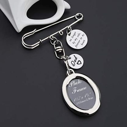 LQRI Wedding Bouquet Photo Memorial Safety Pin Brooch No Longer By My Side Forever In My Heart Bridal In Memory of Dad - color: sliver