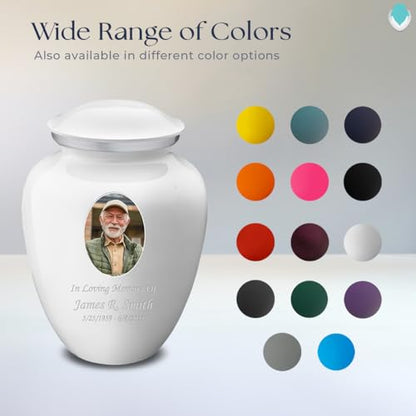 Geturns Embrace Adult Personalized Picture Cremation Urns for Human Ashes I Large Photo White Funeral Urn for Men and Women I 200 lbs - color: White