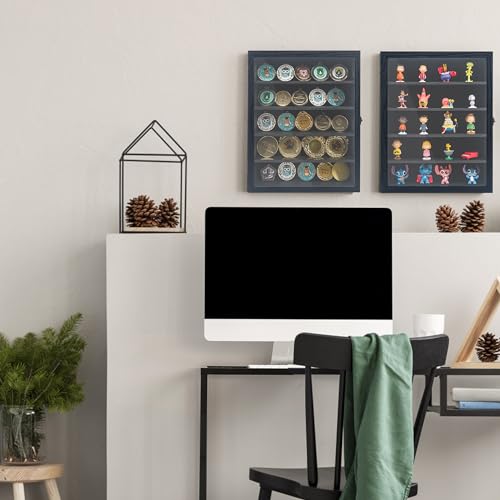 11x14 Wooden Shadow Box Frame with Removable Shelves Deep Display Case for Military Medals Keepsakes Black - color: Black, size: 11x14