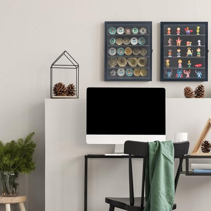 11x14 Wooden Shadow Box Frame with Removable Shelves Deep Display Case for Military Medals Keepsakes Black - color: Black, size: 11x14