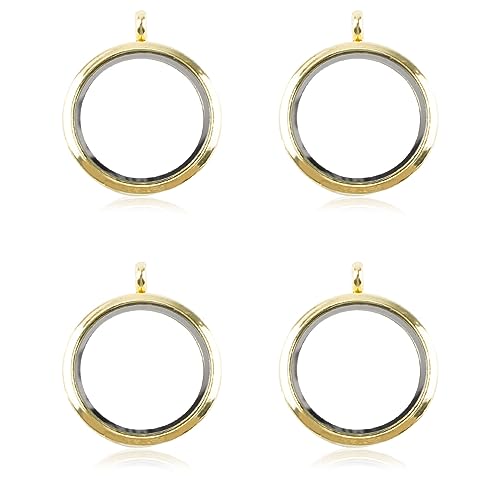 WANDIC Gold Photo Charms, 4 Pcs Round Memory Locket Pendants, Bridal Wedding Bouquet Frame for Bouquet Decoration, Key Chain, Necklace Making, 35mm - color: Gold