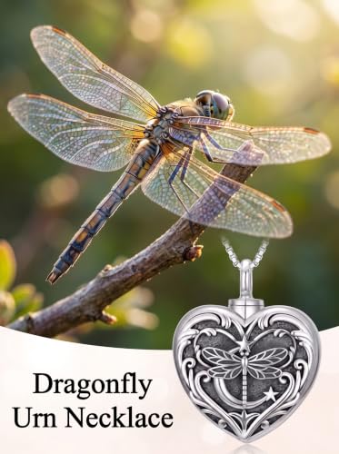 WINNICACA Cremation Jewelry for Ashes Locket Ashes Necklace Urn Necklace for Women Sterling Silver Cremation Necklace for Ashes Fine Keepsake Picture Necklace Memorial Jewelry - style: D05-Dragonfly Urn Necklace
