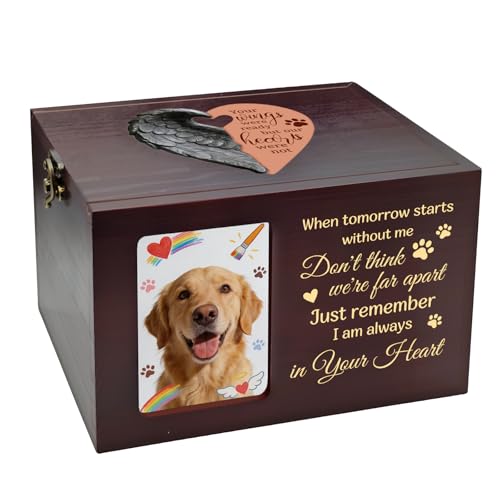 Pet Urns for Dog or Cat Ashes, Wooden Dog Urn for Ashes Memorial Keepsake Box with Photo Frame, Large Pet Cremation Urn with Flannel Lining, Loss Pets Remembrance Gift (Angel Wings) - color: Heart Wings Black-brown, size: Medium