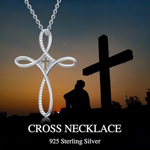 PROESS Cross Necklace for Women Men Sterling Silver Rose/Sunflower Cross Pendant Religious Jewelry Christmas Birthday Mothers' Day Gifts - color: 12-Zircon Cross