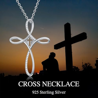 PROESS Cross Necklace for Women Men Sterling Silver Rose/Sunflower Cross Pendant Religious Jewelry Christmas Birthday Mothers' Day Gifts - color: 12-Zircon Cross