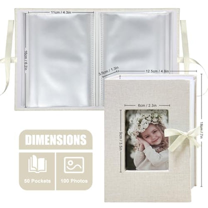 Photo Album 4x6 100 Pockets, Slip-in Picture Albums, Linen Cover Top Loader Vertical Pockets Albums for Baby, Kids Boy Girls, Wedding, Family, Anniversary, Beige - color: Beige, size: 100 Pockets white Bandage