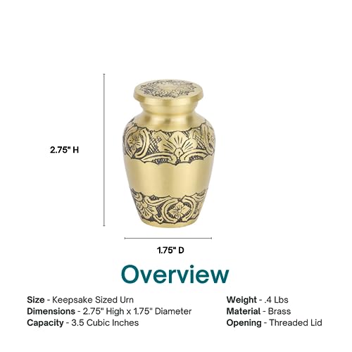Elegant Gold Keepsake Cremation Urn for Ashes, Brass, Gold Urn, Keepsake Sized Cremation Urn, 2.75 Inches High - color: Elegant Gold