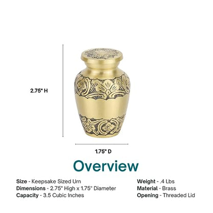 Elegant Gold Keepsake Cremation Urn for Ashes, Brass, Gold Urn, Keepsake Sized Cremation Urn, 2.75 Inches High - color: Elegant Gold