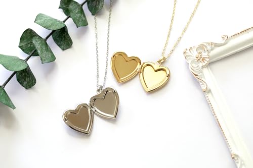 Handmade Heart Shaped Dried Pressed Forget Me Not Flower Photo Locket Pendant Necklace - color: Gold, style: WHITE+ROYAL BLUE