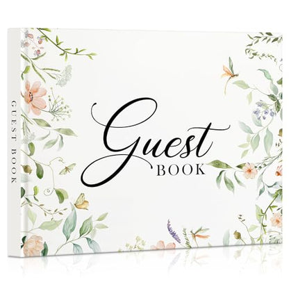 EVERLORIA Wedding Guest Book, Leather Guest Sign in Book, 108 Blank Pages Signature Guestbook for Wedding Reception Anniversary Bridal Baby Shower Quinceanera Birthday Graduation, 9"x7" - color: Floral B