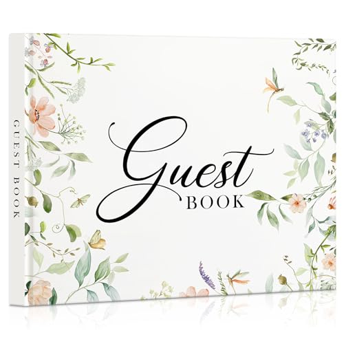 EVERLORIA Wedding Guest Book, Leather Guest Sign in Book, 108 Blank Pages Signature Guestbook for Wedding Reception Anniversary Bridal Baby Shower Quinceanera Birthday Graduation, 9"x7" - color: Floral B