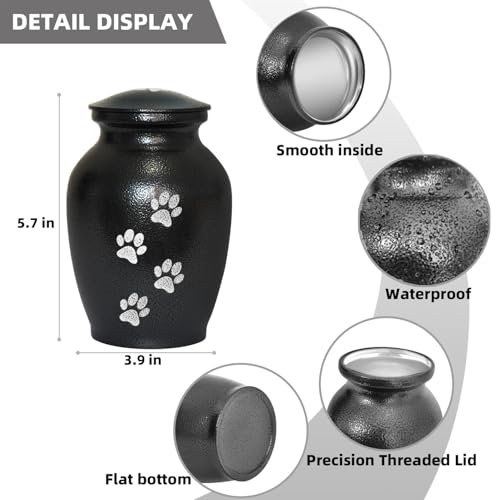 PCS Pet Cremation Urns for Dogs Ashes, Black Printed Pet Urn, Dog Urn with Paw Print, Cat Metal Urn-Small - color: Textured Black,vertical Paw, size: S(0-45lbs)