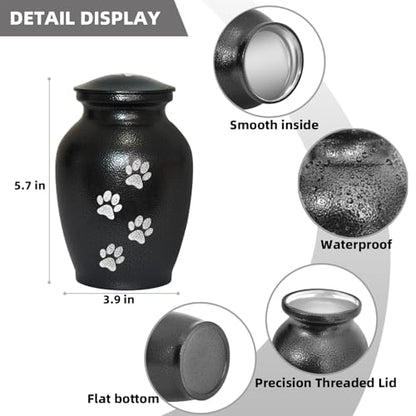 PCS Pet Cremation Urns for Dogs Ashes, Black Printed Pet Urn, Dog Urn with Paw Print, Cat Metal Urn-Small - color: Textured Black,vertical Paw, size: S(0-45lbs)