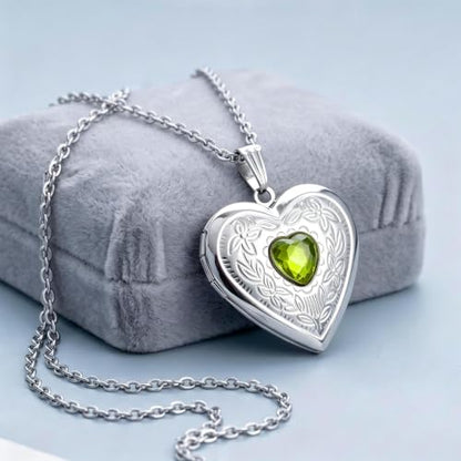 Locket Necklace That Holds Pictures Birthstone Lockets for Women Photo Locket - style: August-birthstone