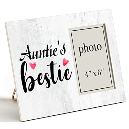 Auntie Aunt Gift Wooden Picture Frame, Auntie's Bestie Wood Photo Frame | Gifts Idea for Birthday Mothers Day Christmas, Tabletop & Wall Mounting, 4X6 Photo - color: bestie