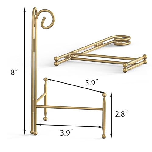 Display Stand for Plate, Foldable Metal Plate Stand for Table, Decorative Easel Holder for Picture Frames, Photos, Wedding Cards, Sign Posters, Cavas, 8-inch Gold