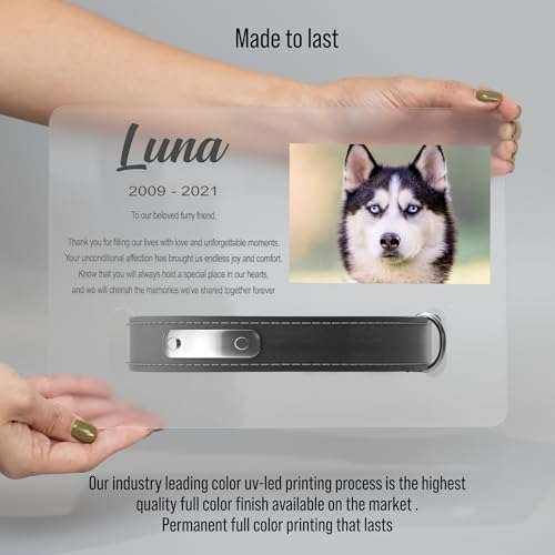 Personalized Pet Memorial Plaque Portrait, Custom Dog Remembrance Gifts for Loss, Cat Sympathy Night Lights, in Memory of Dog Passing Away Sign, Cat Rainbow Bridge Photo Frame (With Collar Hole) - style: With Collar Hole