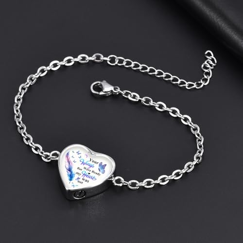 RIPFEVURN Wing Heart Cremation Jewelry Urn Bracelet for Ashes for Women Memorial Ashes Keepsake Link Bracelet - color: Silver