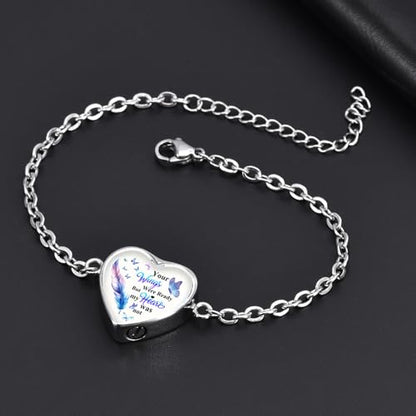 RIPFEVURN Wing Heart Cremation Jewelry Urn Bracelet for Ashes for Women Memorial Ashes Keepsake Link Bracelet - color: Silver