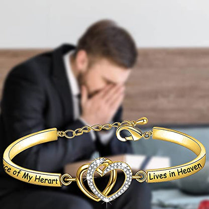 FAADBUK Memorial Jewelry Loss Gift A Piece of My Heart Lives In Heaven Bracelet In Memory of Loved Son Daughter Sympathy Gift - color: A Piece Of C-Gold