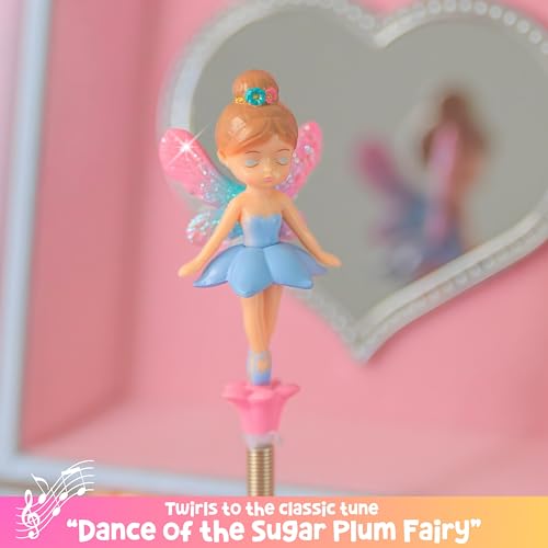 Giggle & Honey Musical Fairy Jewelry Box for Girls - Kids Music Box with Spinning Fairy and Mirror, Princess Birthday Gifts for Little Girls, Childrens Jewelry Boxes for Ages 3-10 - 6 x 4.7 x 3.5 in | Music Boxes for Little Girls, Toddler Jewelry Box for