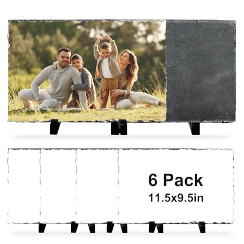 6 Pcs Sublimation Slate Blanks 11.5"x9.5", Sublimation Plaque Photo Slate Rock Stone Picture Frame Blanks Bulk with Display Stand for Gifts Memorials Desktop, Individually Packaged, Rectangular - size: 10"x12"(6 pcs)