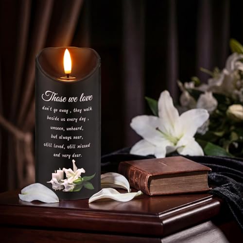VIHOSE Sympathy Gifts for Loss of Loved One Memorial Candles LED Flameless Funeral Gifts Lily Candles Memorial Celebration Remembrance Bereavement Gift Battery Candle for Prayers(Black)