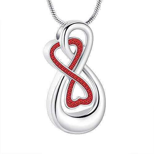 Infinity Love Urn Pendant Stainless Steel Snake Chain Cremation Jewelry for Ashes for Woman Free Filling Tools Include - color: Red