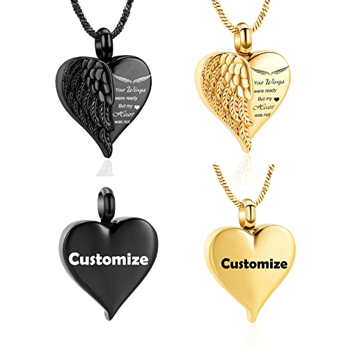 Yinplsmemory Love Heart Urn Necklace for Ashes Keepsake Memorial Cremation Jewelry Stainless Steel Angel Wing Heart Urn Locket Ashes Holder Memorial Urn Jewelry for Human/Pet Ashes - color: Customize