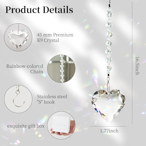 Hegelda White Birthday Gifts for Women Friendship Heart Crystals Suncacther | christmas stocking stuffer Valentines day Mothers Day Gifts for Friends Coworkers Her Wife Mom Daughter Sister Aunt - color: White